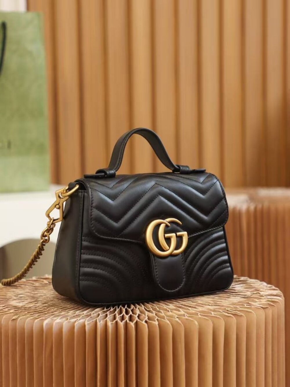 Authentic Gucci GG Marmont Mini Top Handle Bag Black Leather Quilted 547210 with - Picture 2 of 8